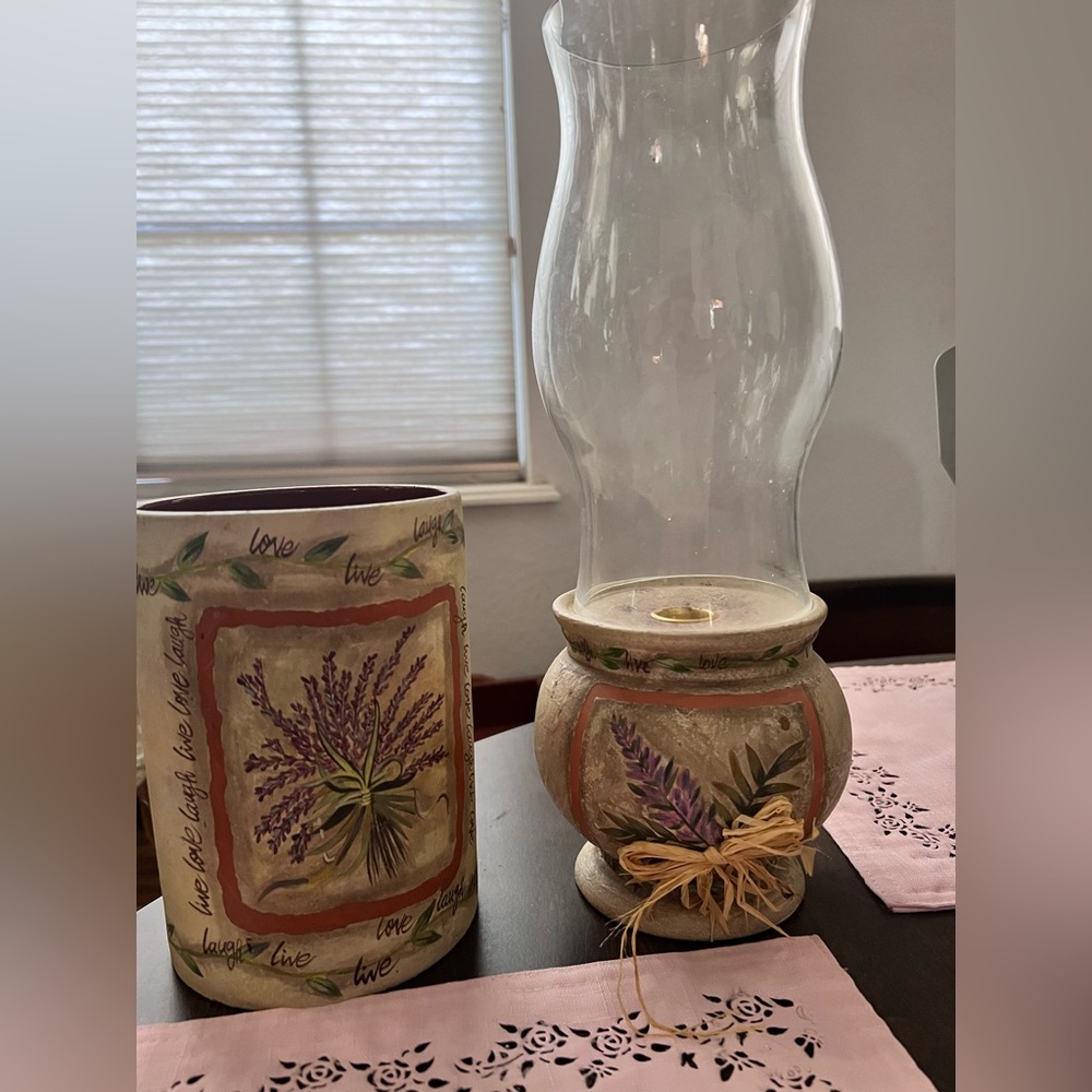 Handcrafted Roman Inc. Lavender wine holder/chiller and Candle Holder set